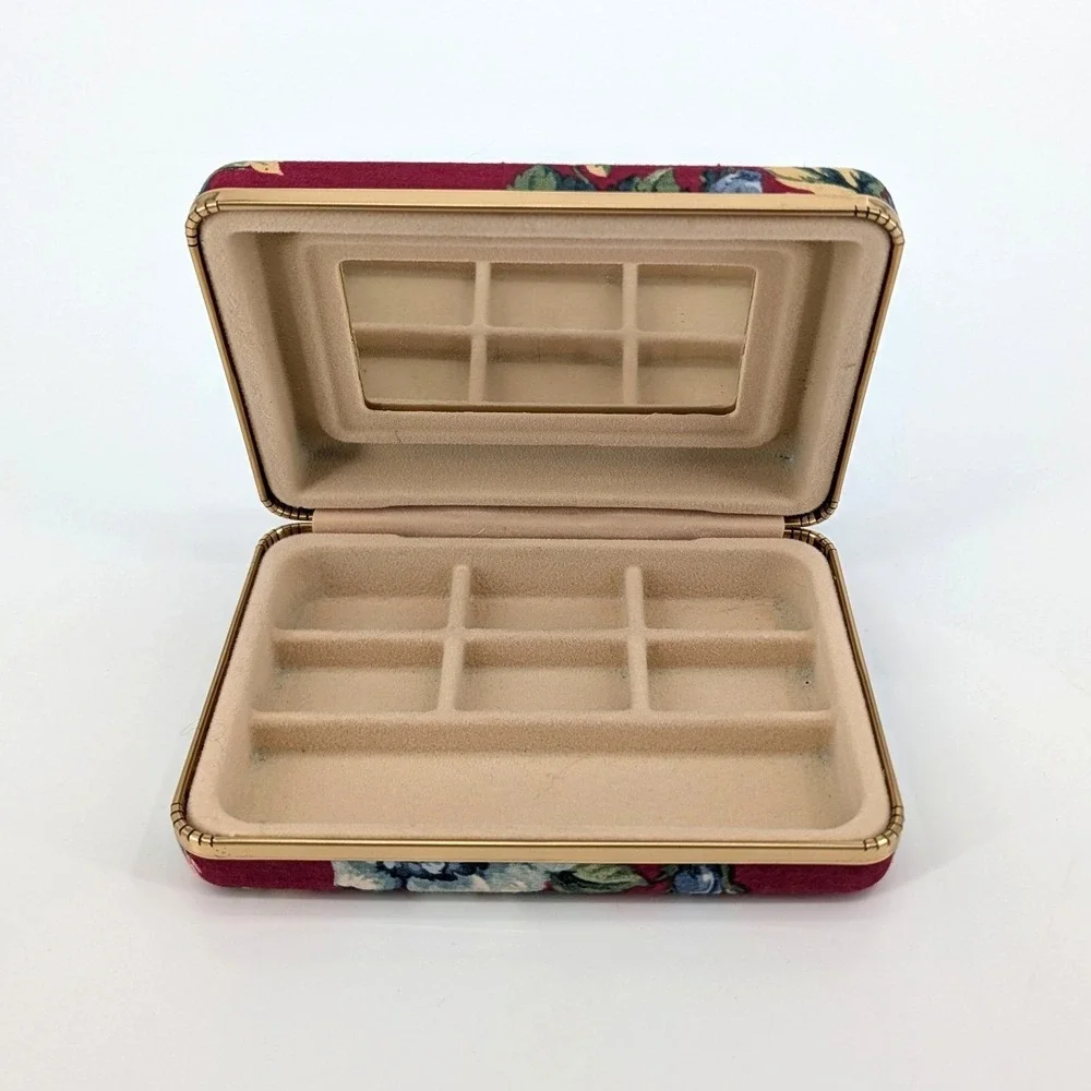 Vintage Floral Tapestry Jewelry Travel Case Mirror Cottagecore Organizer Bag